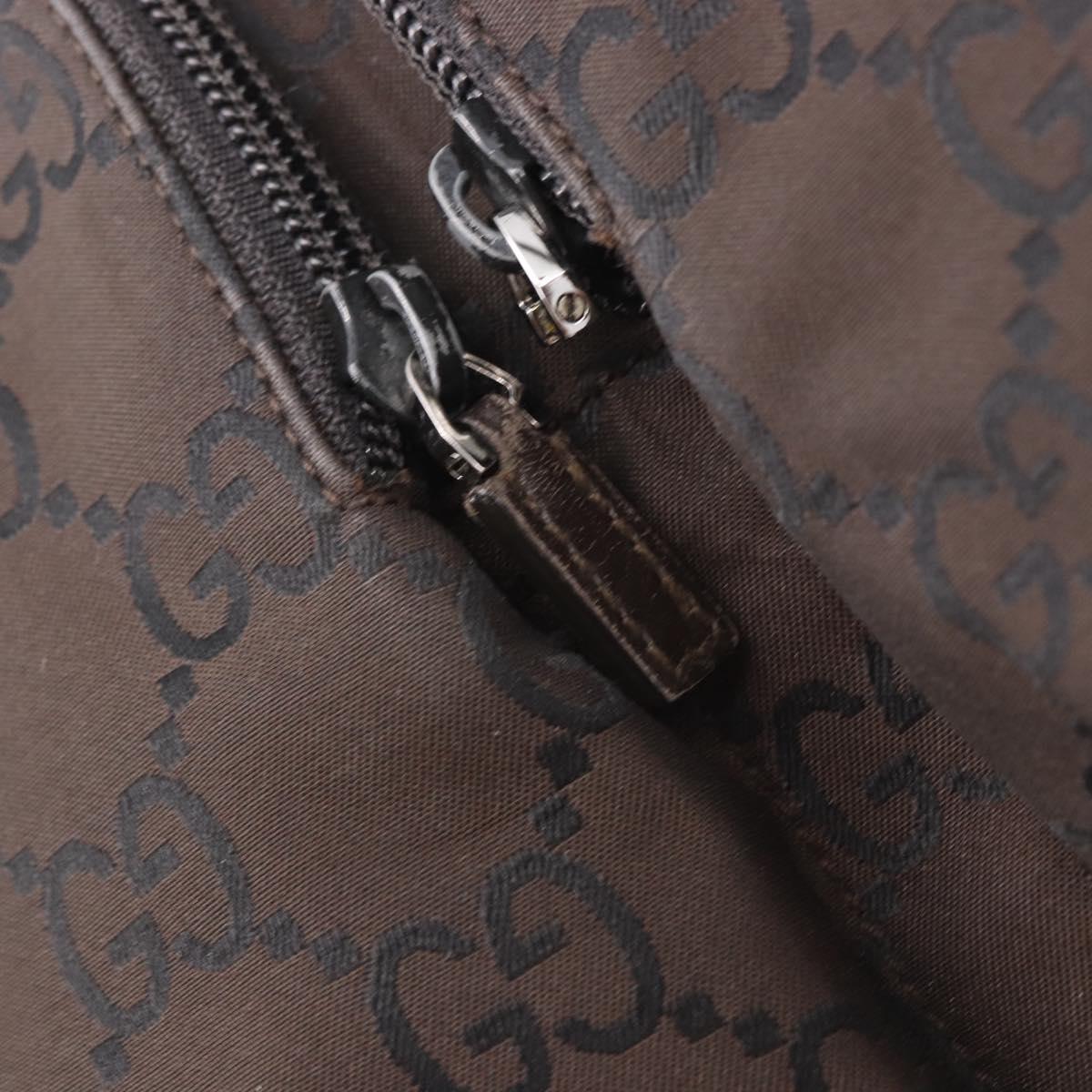 GUCCI GG Canvas Shoulder Bag Nylon Dark Brown Silver Auth 188409