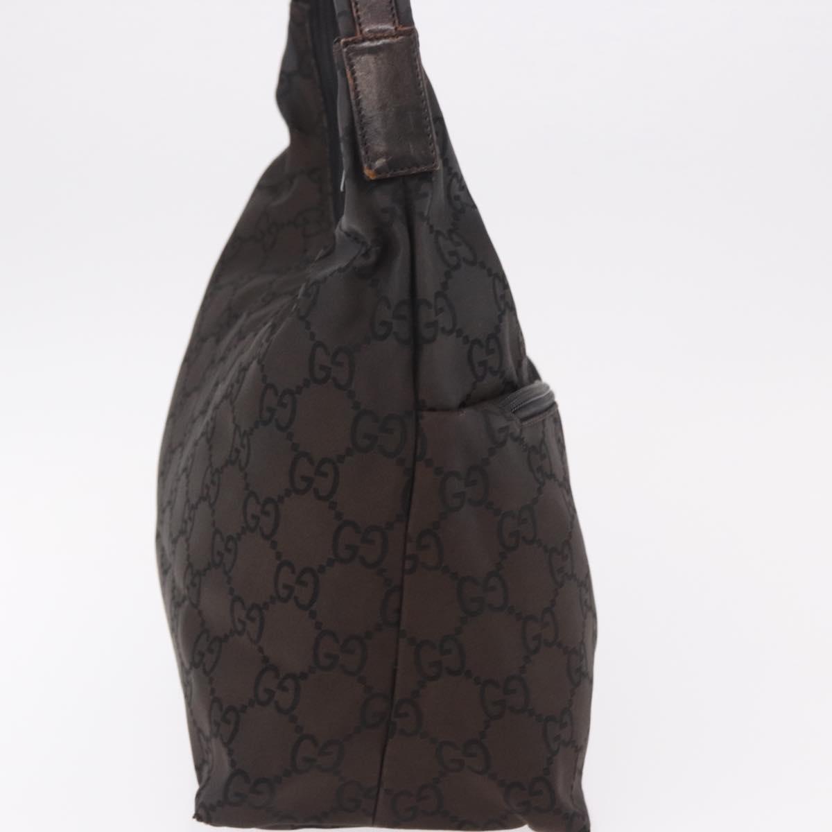 GUCCI GG Canvas Shoulder Bag Nylon Dark Brown Silver Auth 188409