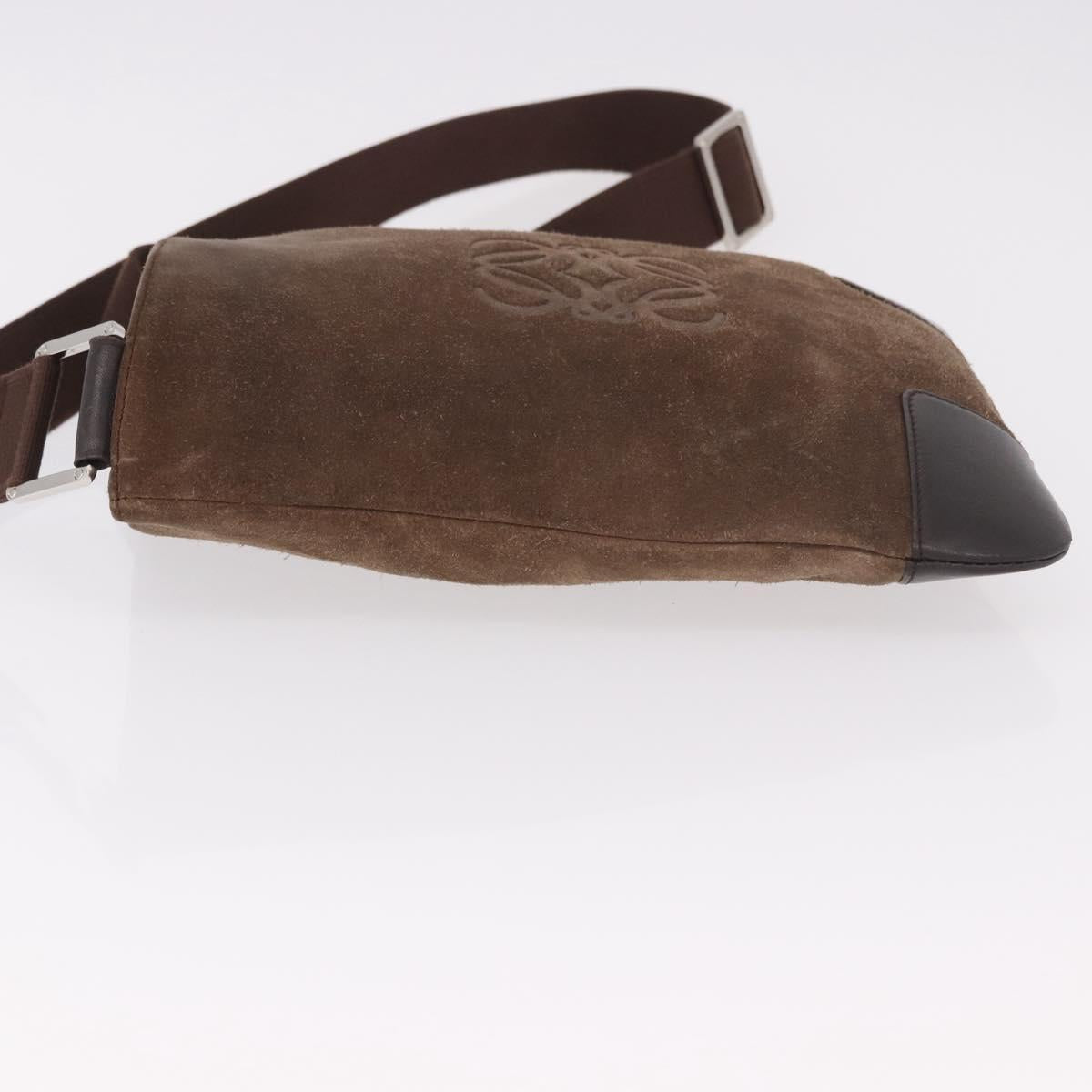 LOEWE Anagram Shoulder Bag Suede Brown Silver Auth 188410A