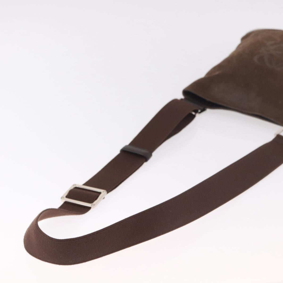 LOEWE Anagram Shoulder Bag Suede Brown Silver Auth 188410A