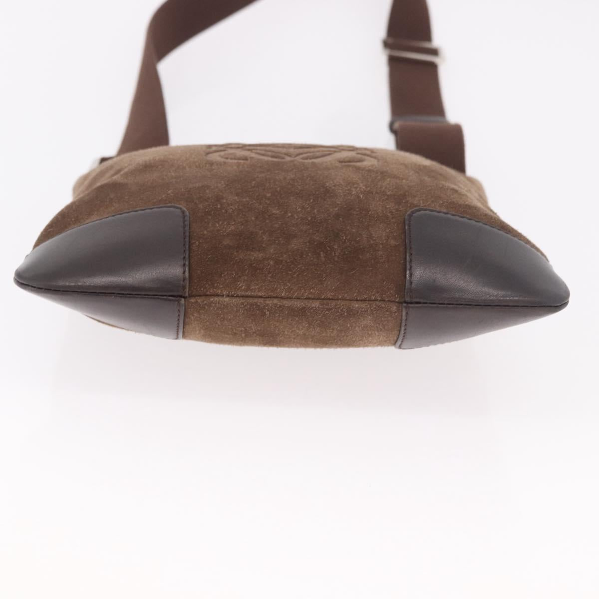 LOEWE Anagram Shoulder Bag Suede Brown Silver Auth 188410A