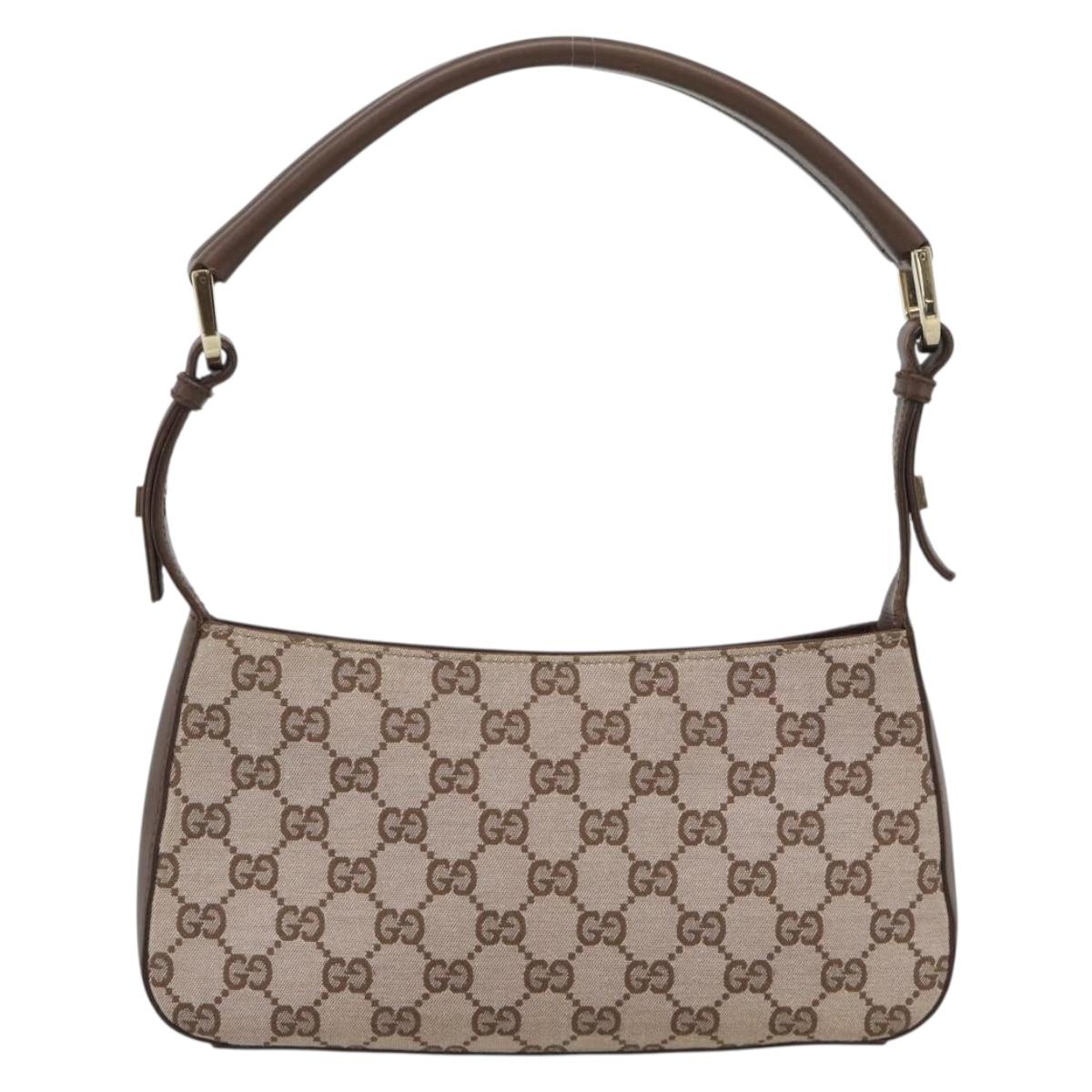 GUCCI GG Canvas Hand Bag Beige Gold 001 4285 Auth 188411A