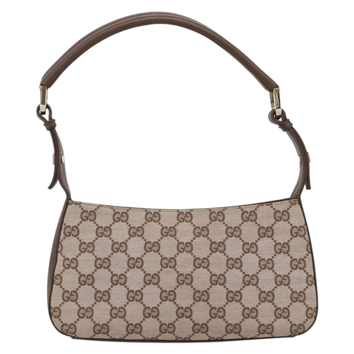 GUCCI GG Canvas Hand Bag Beige Gold 001 4285 Auth 188411A