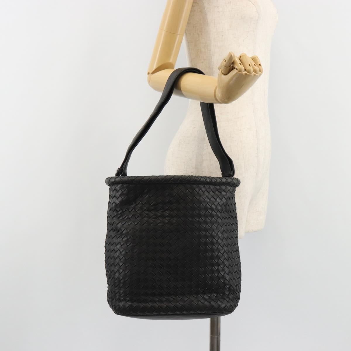 BOTTEGA VENETA INTRECCIATO Shoulder Bag Leather Black Auth 188414