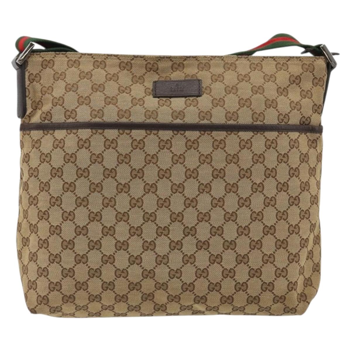 GUCCI GG Canvas Web Sherry Line Shoulder Bag Beige Silver 189751 Auth 188415A