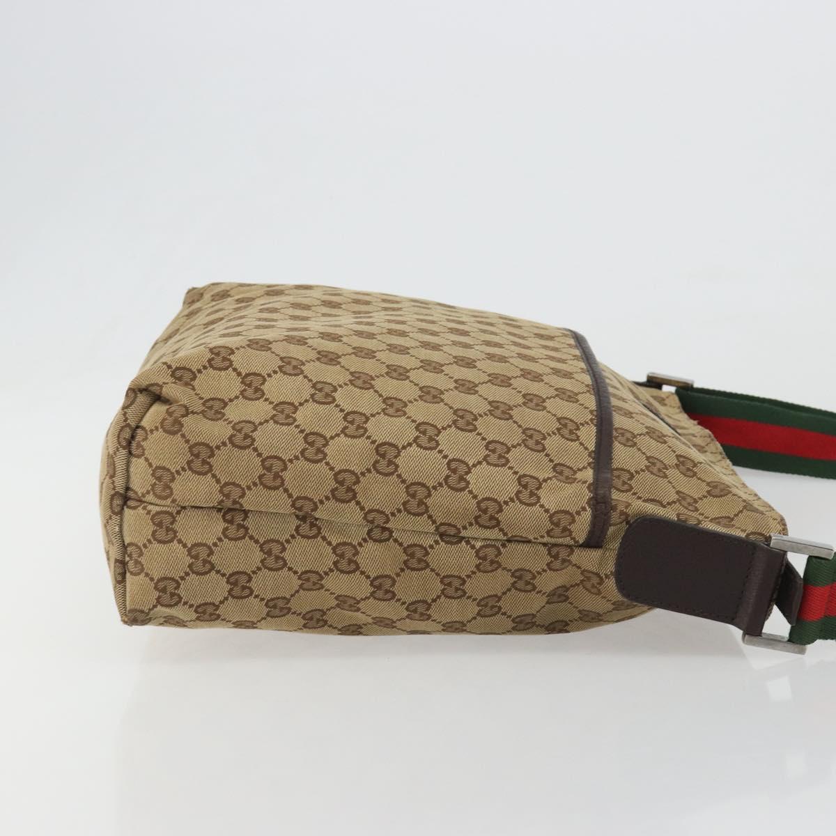 GUCCI GG Canvas Web Sherry Line Shoulder Bag Beige Silver 189751 Auth 188415A