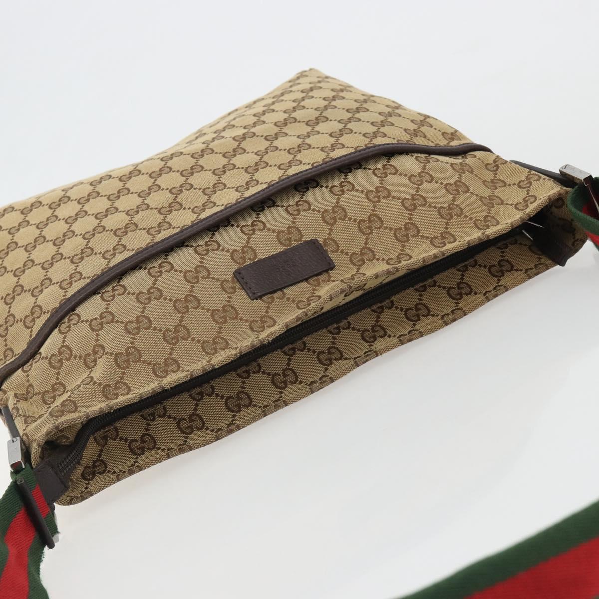 GUCCI GG Canvas Web Sherry Line Shoulder Bag Beige Silver 189751 Auth 188415A