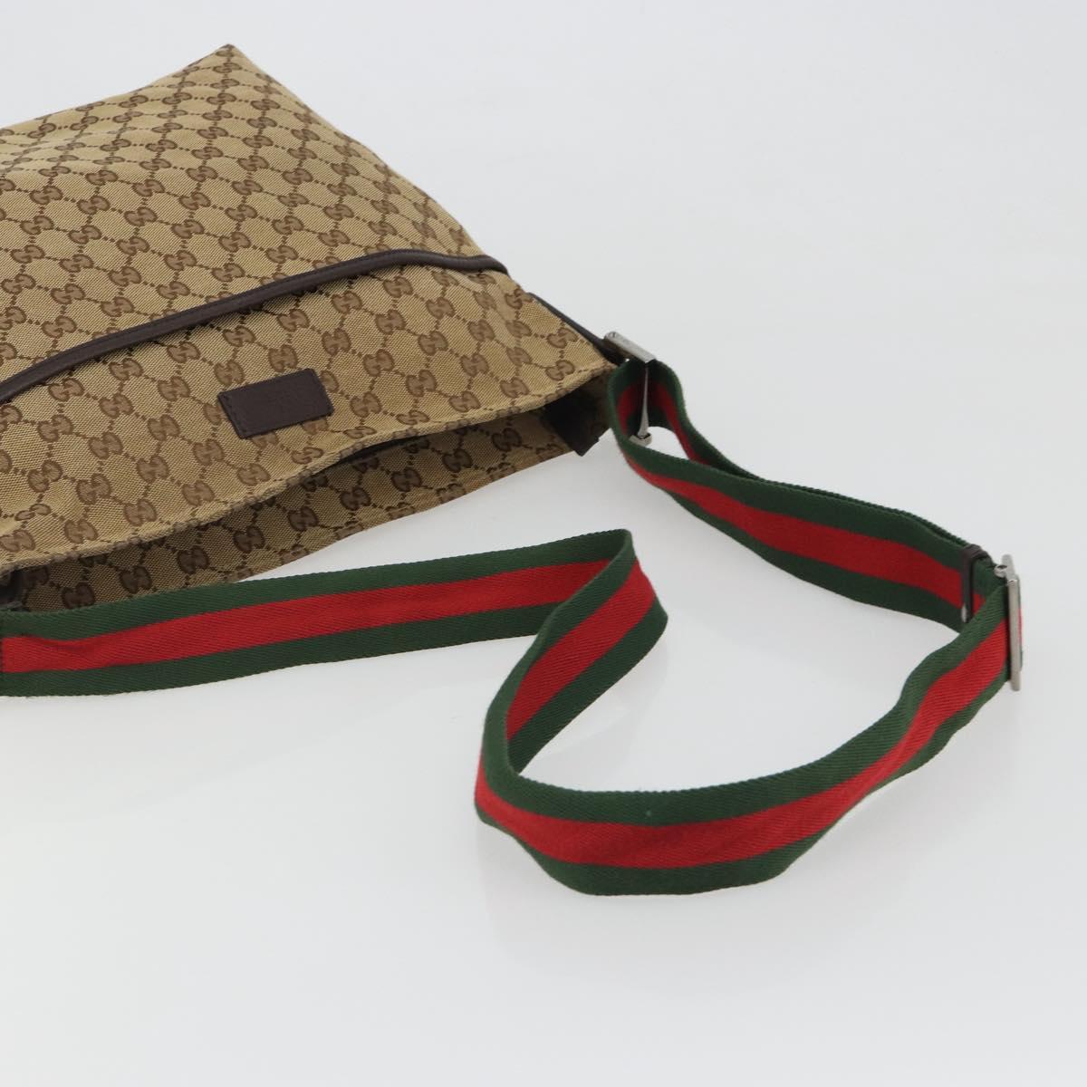 GUCCI GG Canvas Web Sherry Line Shoulder Bag Beige Silver 189751 Auth 188415A