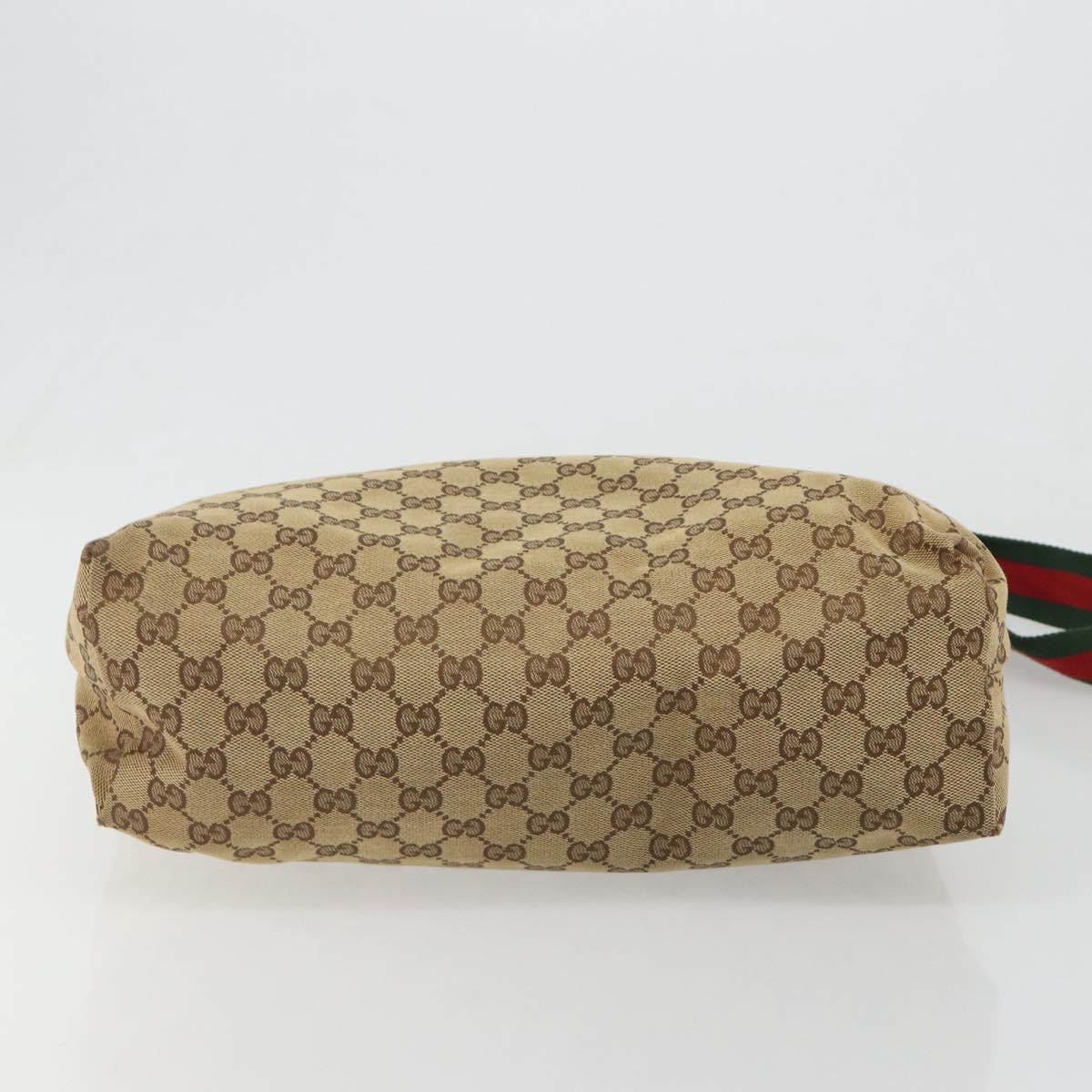 GUCCI GG Canvas Web Sherry Line Shoulder Bag Beige Silver 189751 Auth 188415A