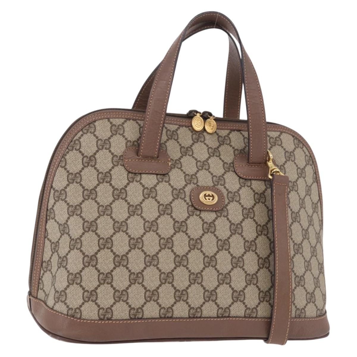 GUCCI GG Supreme Hand Bag PVC 2way Beige Gold Auth 188416