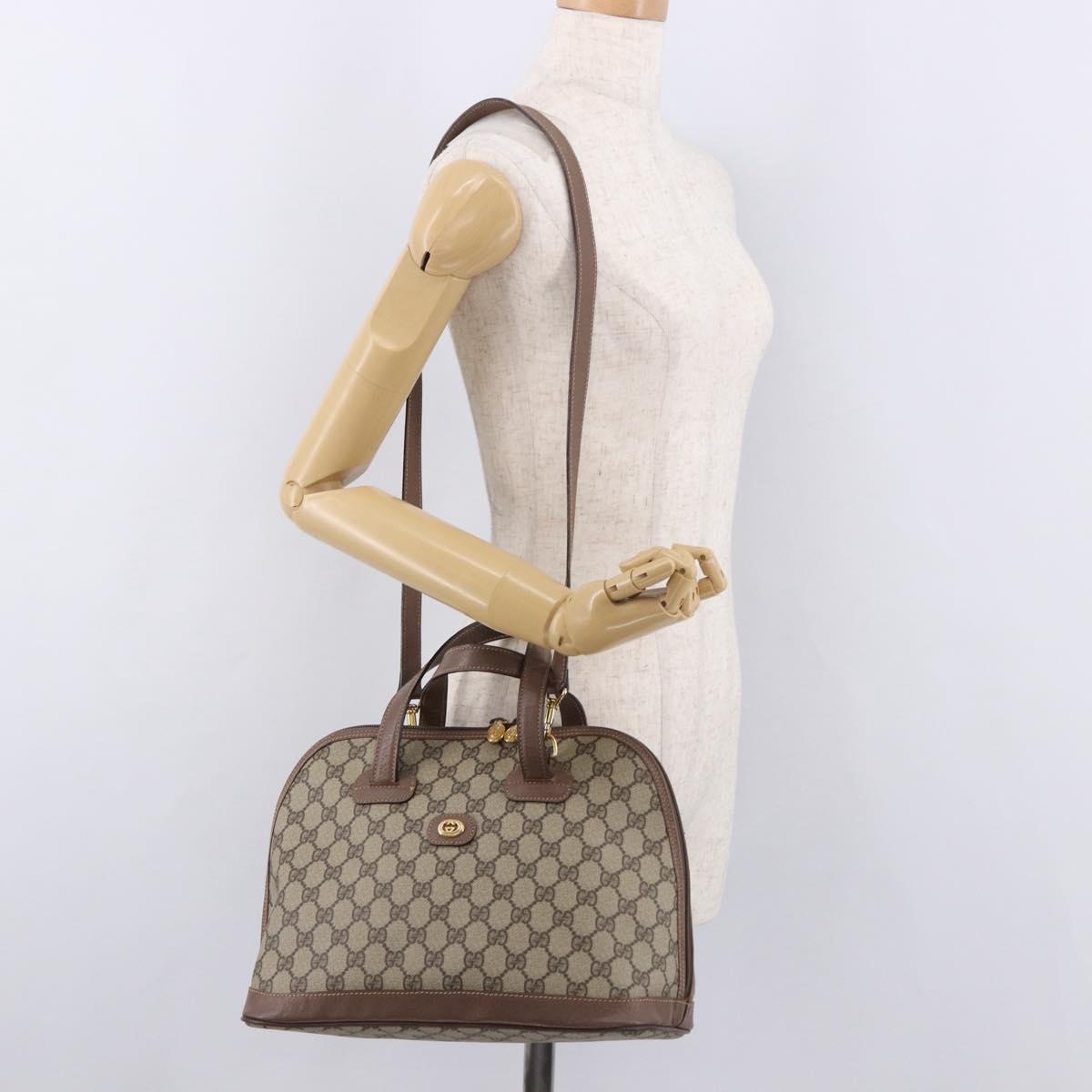 GUCCI GG Supreme Hand Bag PVC 2way Beige Gold Auth 188416