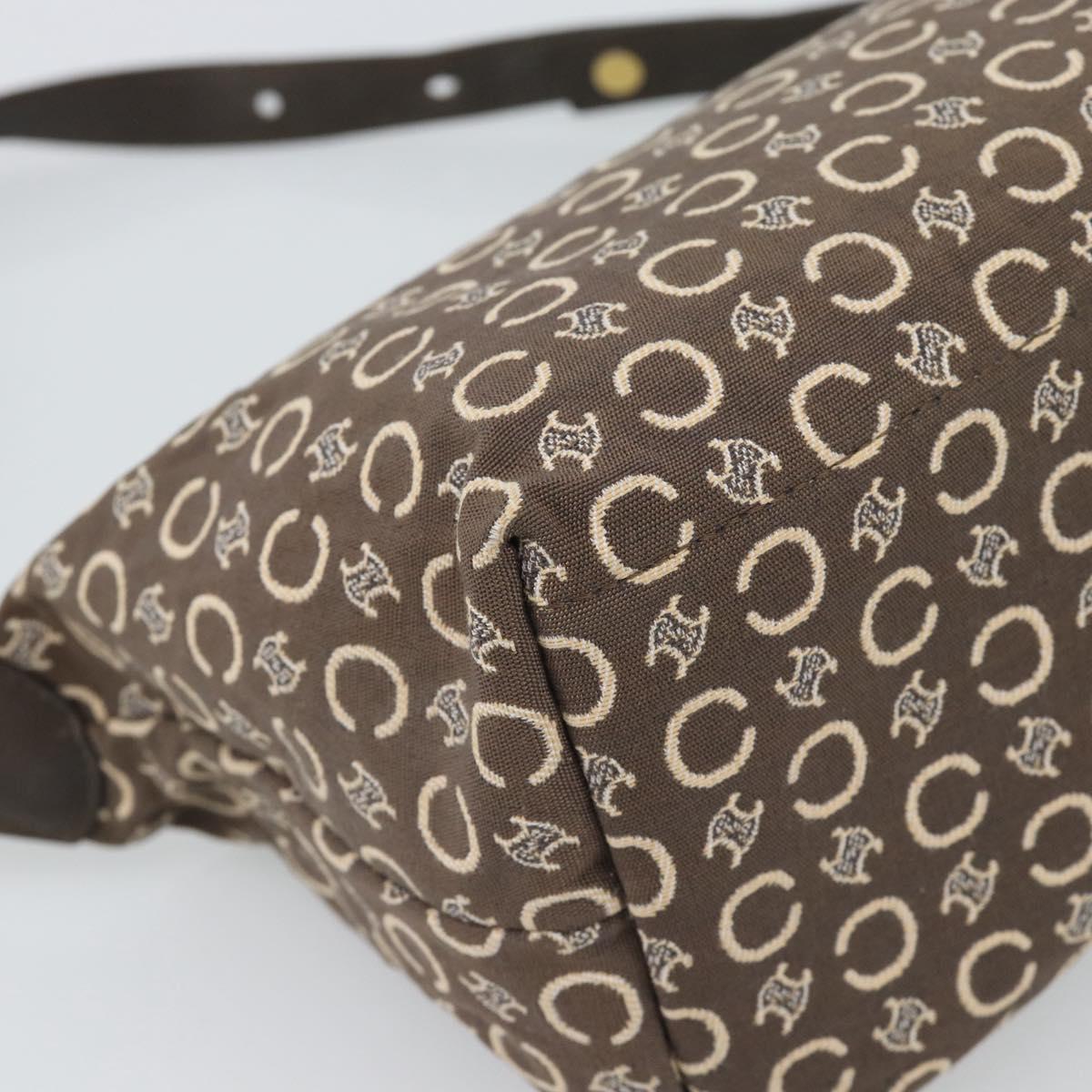 CELINE C Macadam Canvas Hand Bag Brown Gold Auth 188423