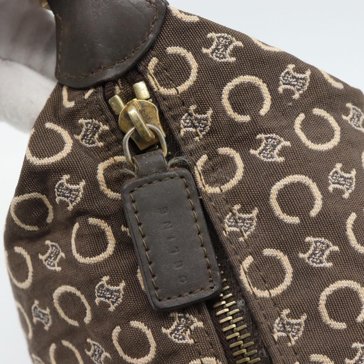 CELINE C Macadam Canvas Hand Bag Brown Gold Auth 188423