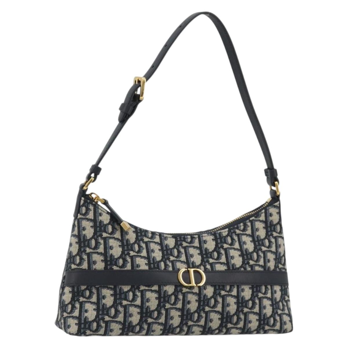 Christian Dior Oblique 30 Montaigne Hobo Mini Bag Navy Gold Auth 188432SAM