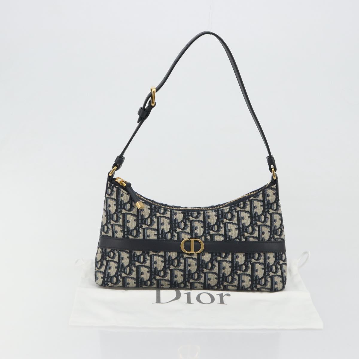 Christian Dior Oblique 30 Montaigne Hobo Mini Bag Navy Gold Auth 188432SAM