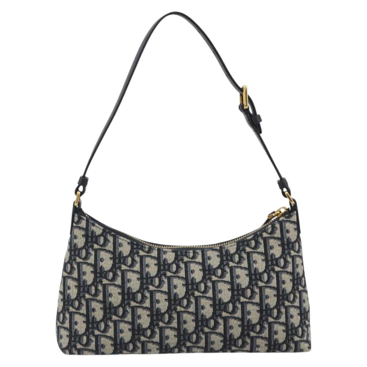Christian Dior Oblique 30 Montaigne Hobo Mini Bag Navy Gold Auth 188432SAM