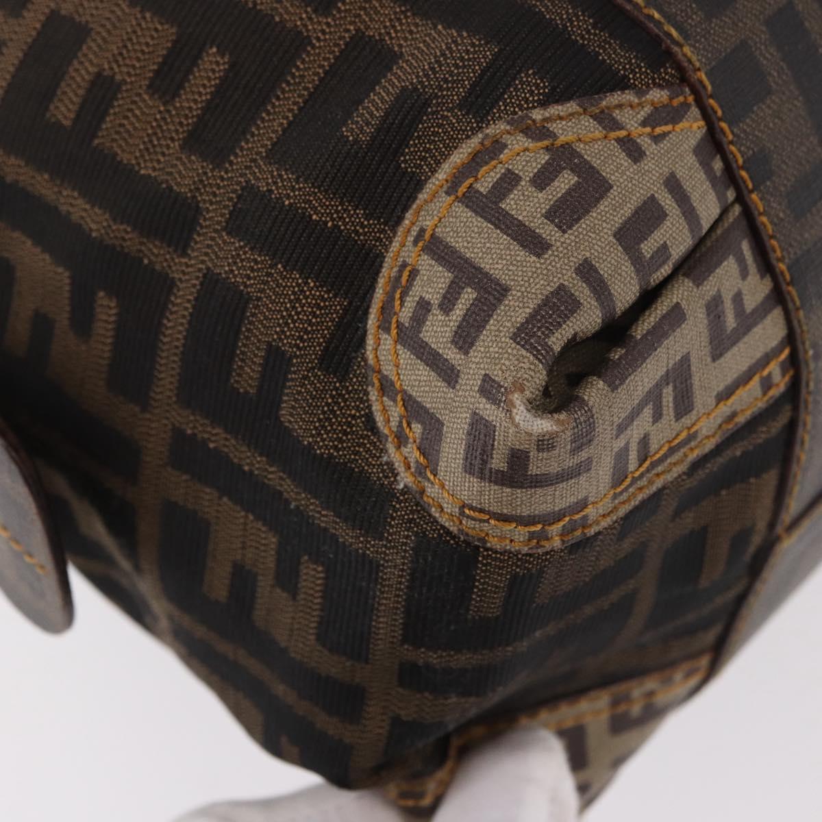 FENDI Zucca Canvas Boston Bag Black Brown Auth 188433