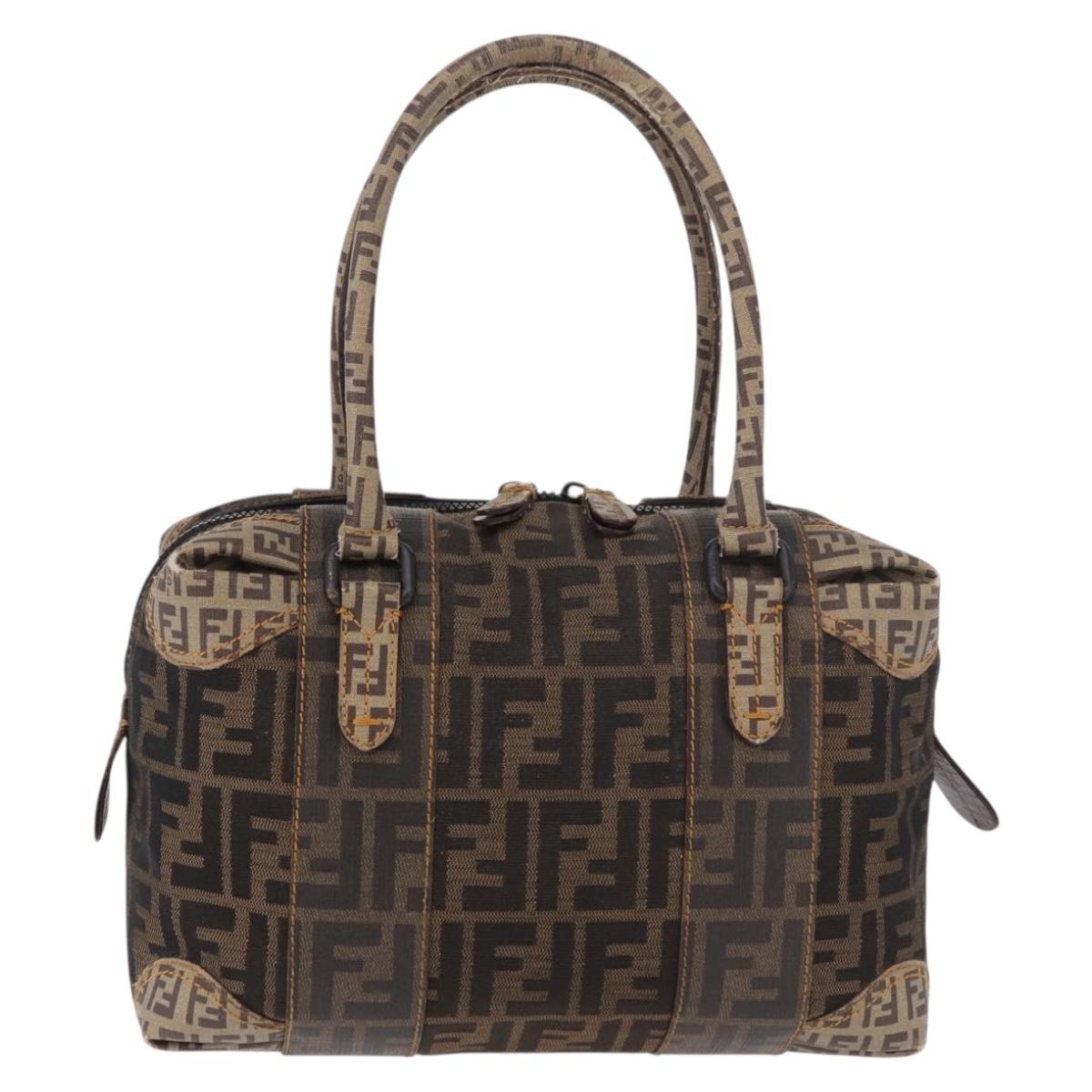 FENDI Zucca Canvas Boston Bag Black Brown Auth 188433