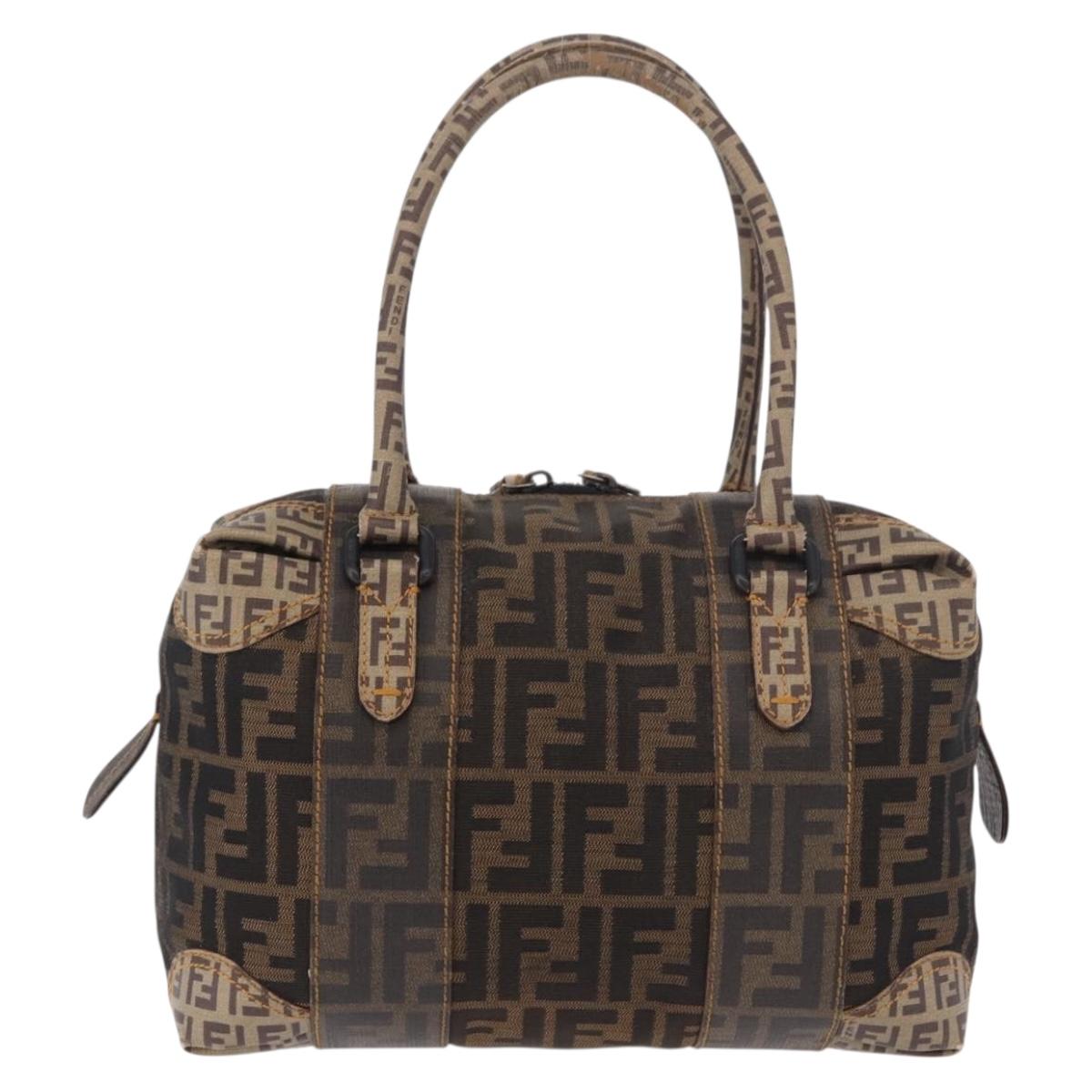 FENDI Zucca Canvas Boston Bag Black Brown Auth 188433