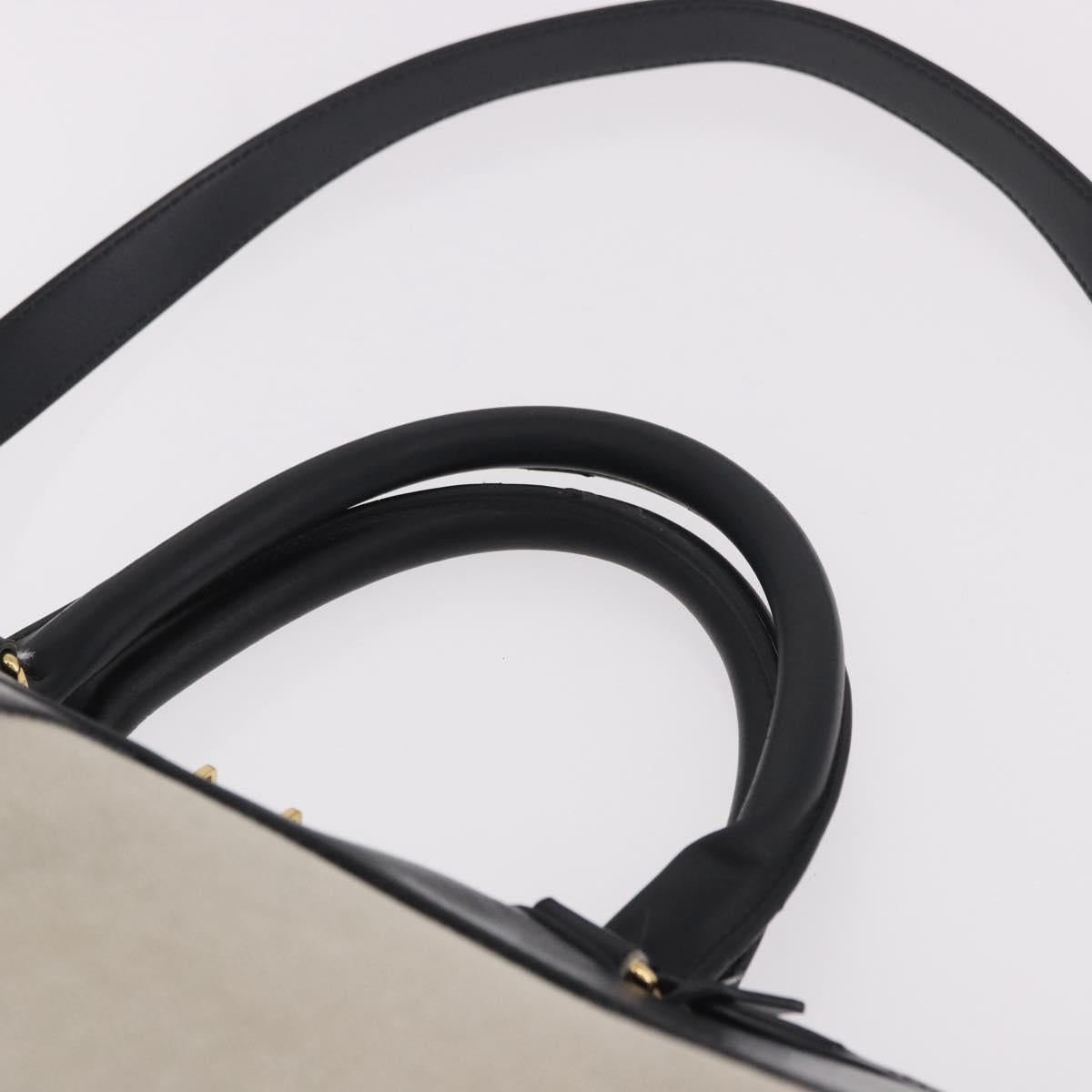 CELINE Cabas De France Hand Bag Canvas Leather 2way Beige Gold Auth 188436
