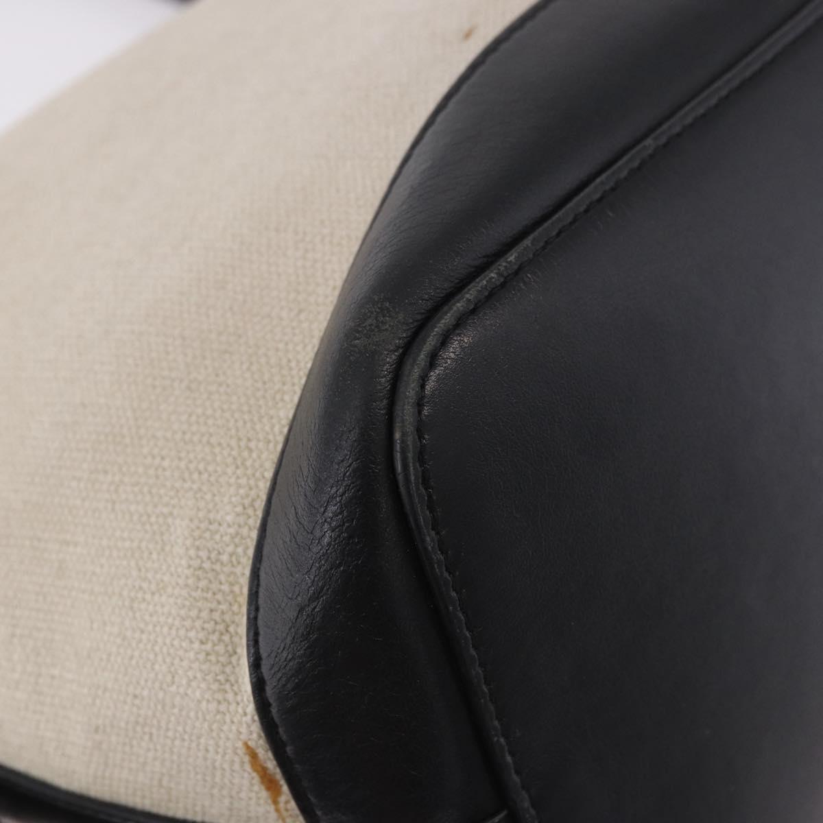 CELINE Cabas De France Hand Bag Canvas Leather 2way Beige Gold Auth 188436