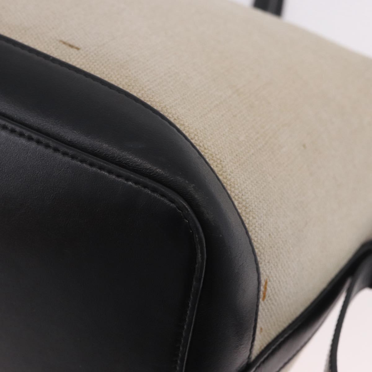 CELINE Cabas De France Hand Bag Canvas Leather 2way Beige Gold Auth 188436