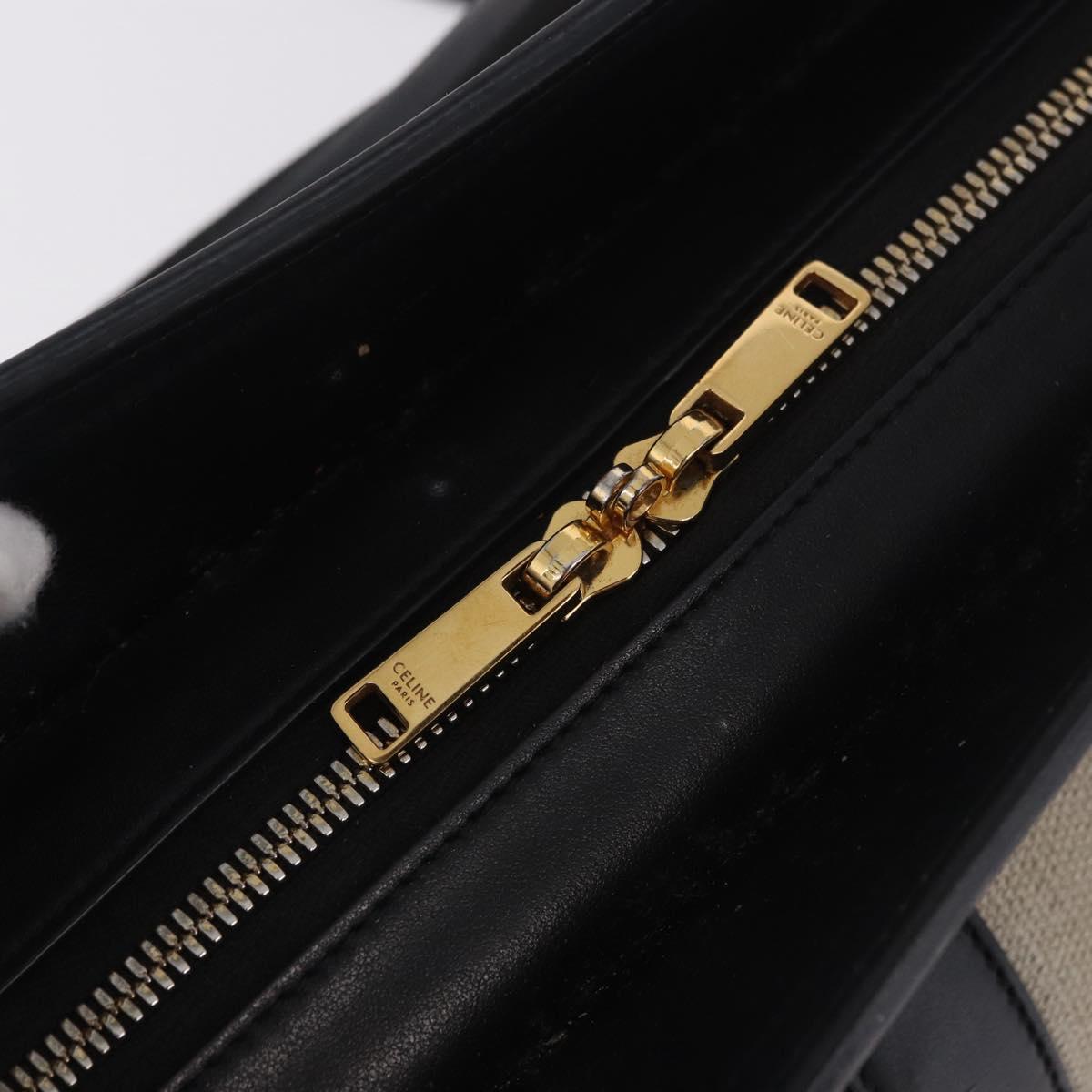 CELINE Cabas De France Hand Bag Canvas Leather 2way Beige Gold Auth 188436