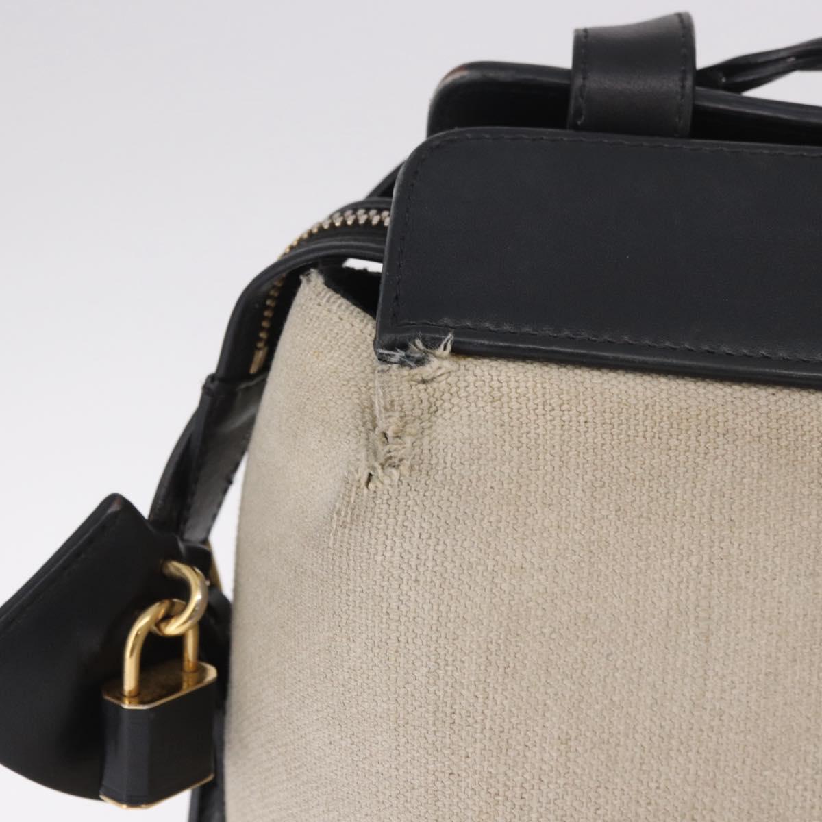 CELINE Cabas De France Hand Bag Canvas Leather 2way Beige Gold Auth 188436