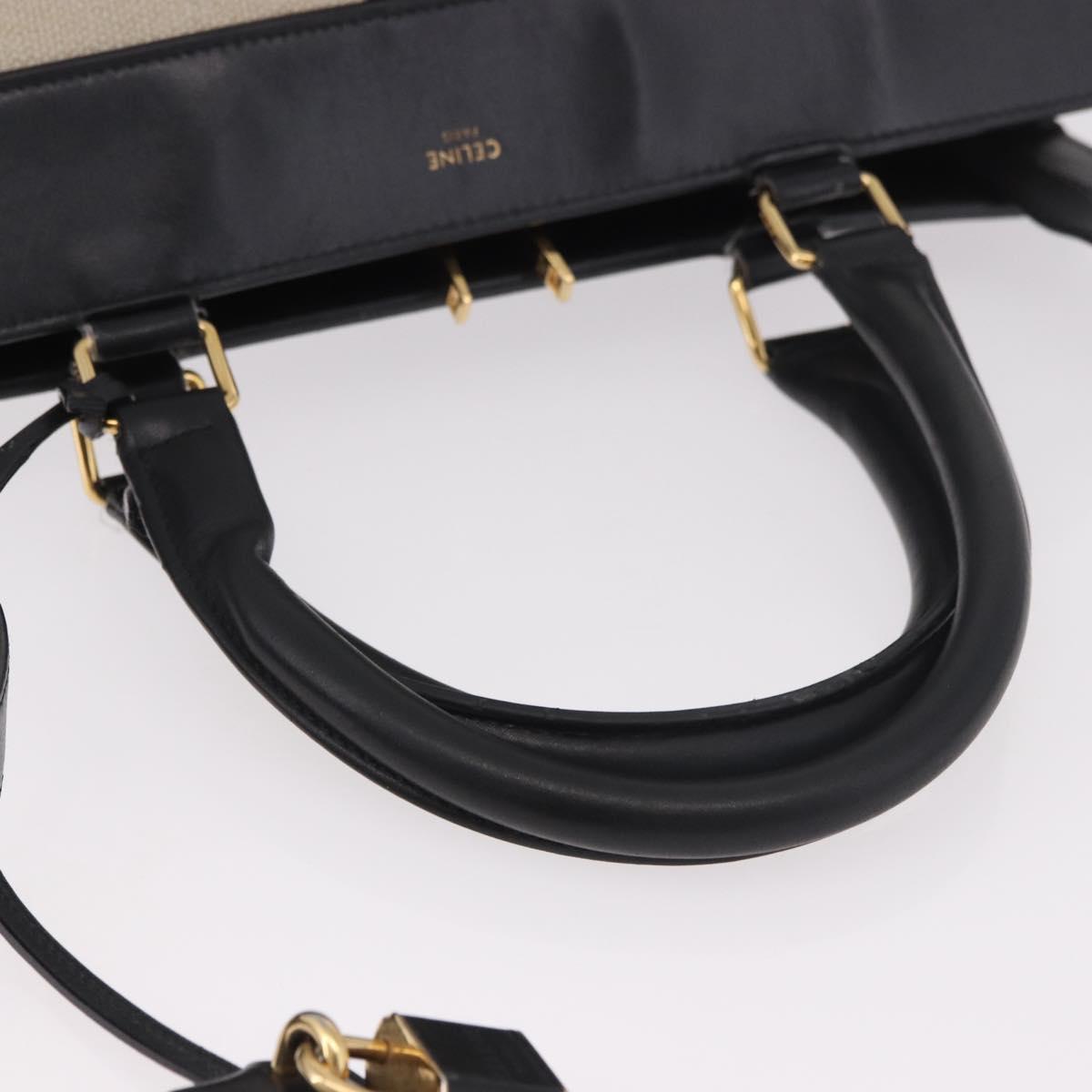 CELINE Cabas De France Hand Bag Canvas Leather 2way Beige Gold Auth 188436