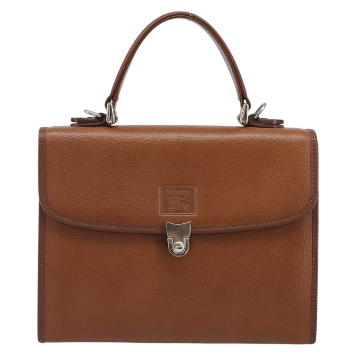 Burberrys Hand Bag Leather Brown Silver Auth 188437