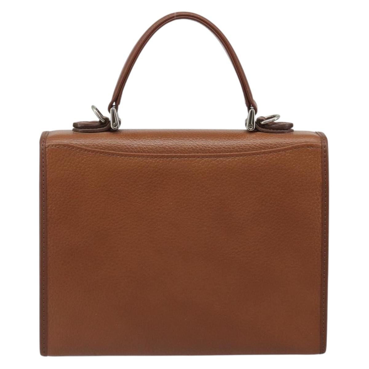 Burberrys Hand Bag Leather Brown Silver Auth 188437
