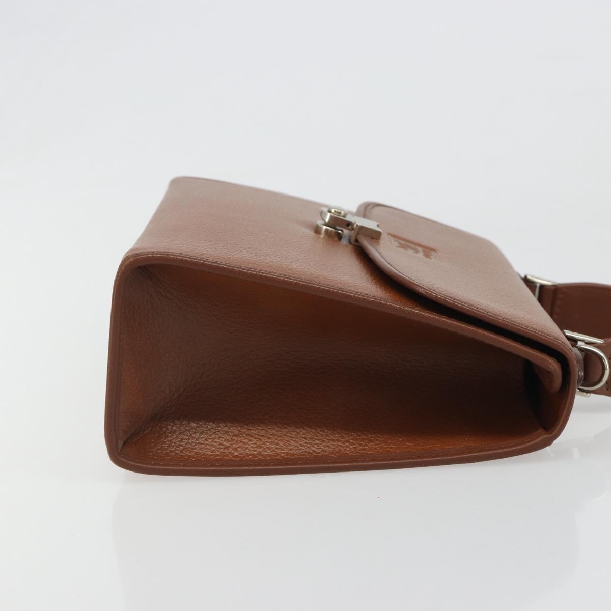 Burberrys Hand Bag Leather Brown Silver Auth 188437