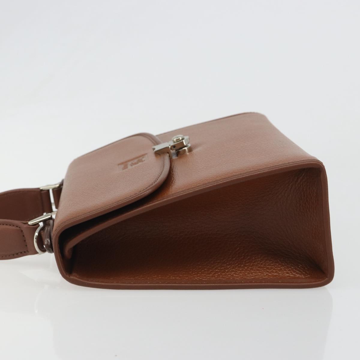 Burberrys Hand Bag Leather Brown Silver Auth 188437