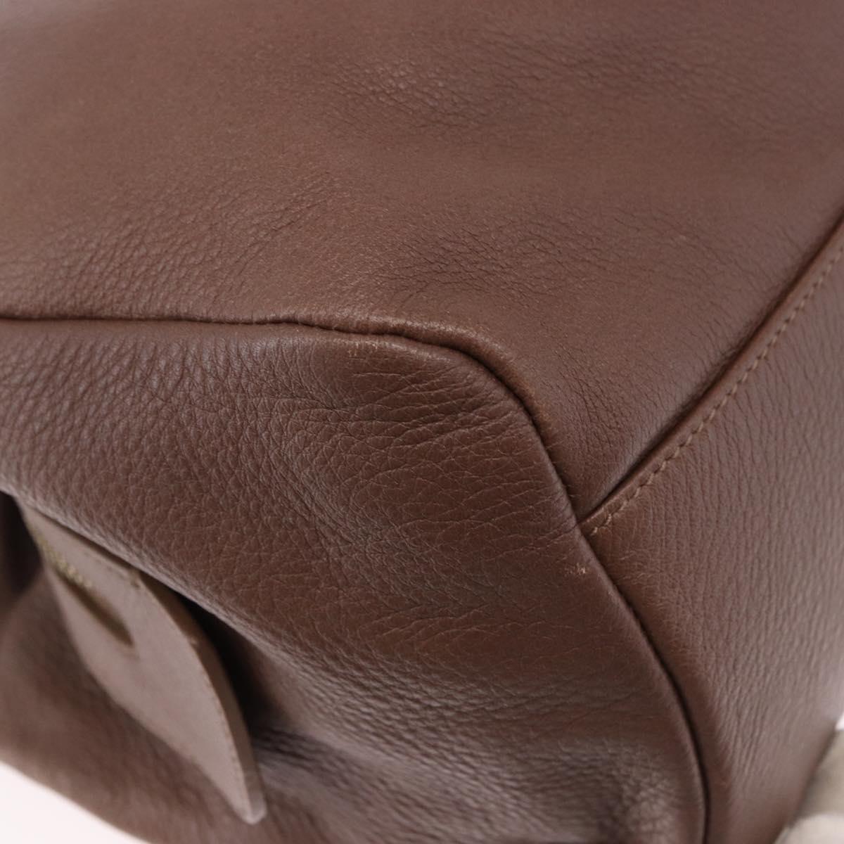 Max Mara Hand Bag Leather Brown Gold Auth 188438A