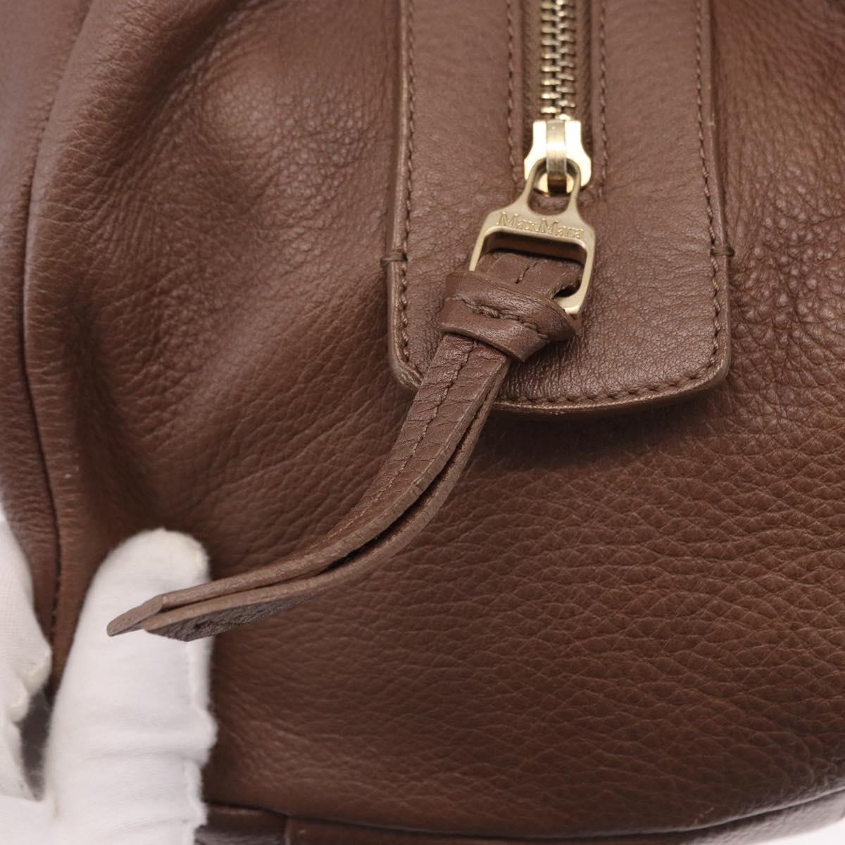 Max Mara Hand Bag Leather Brown Gold Auth 188438A