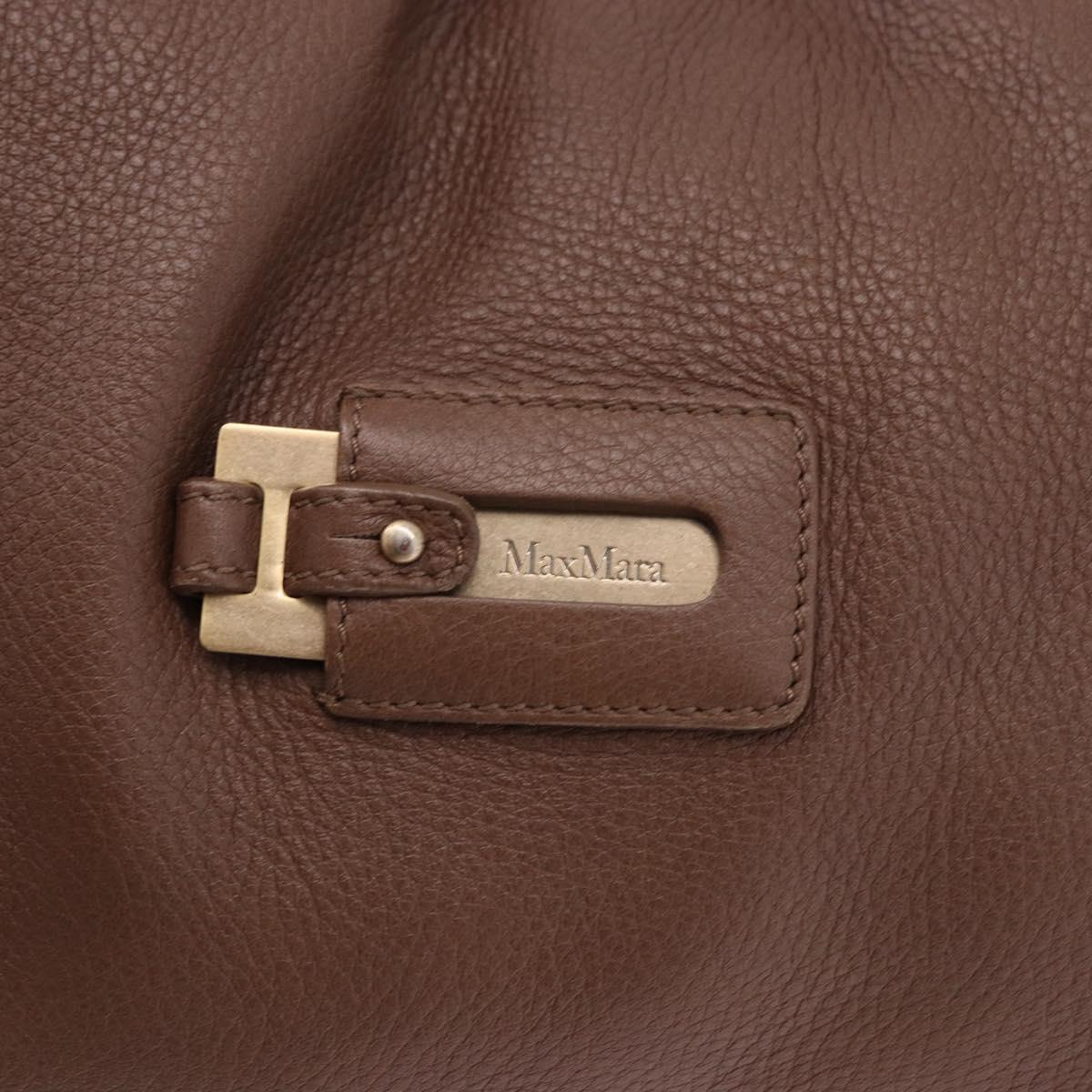 Max Mara Hand Bag Leather Brown Gold Auth 188438A