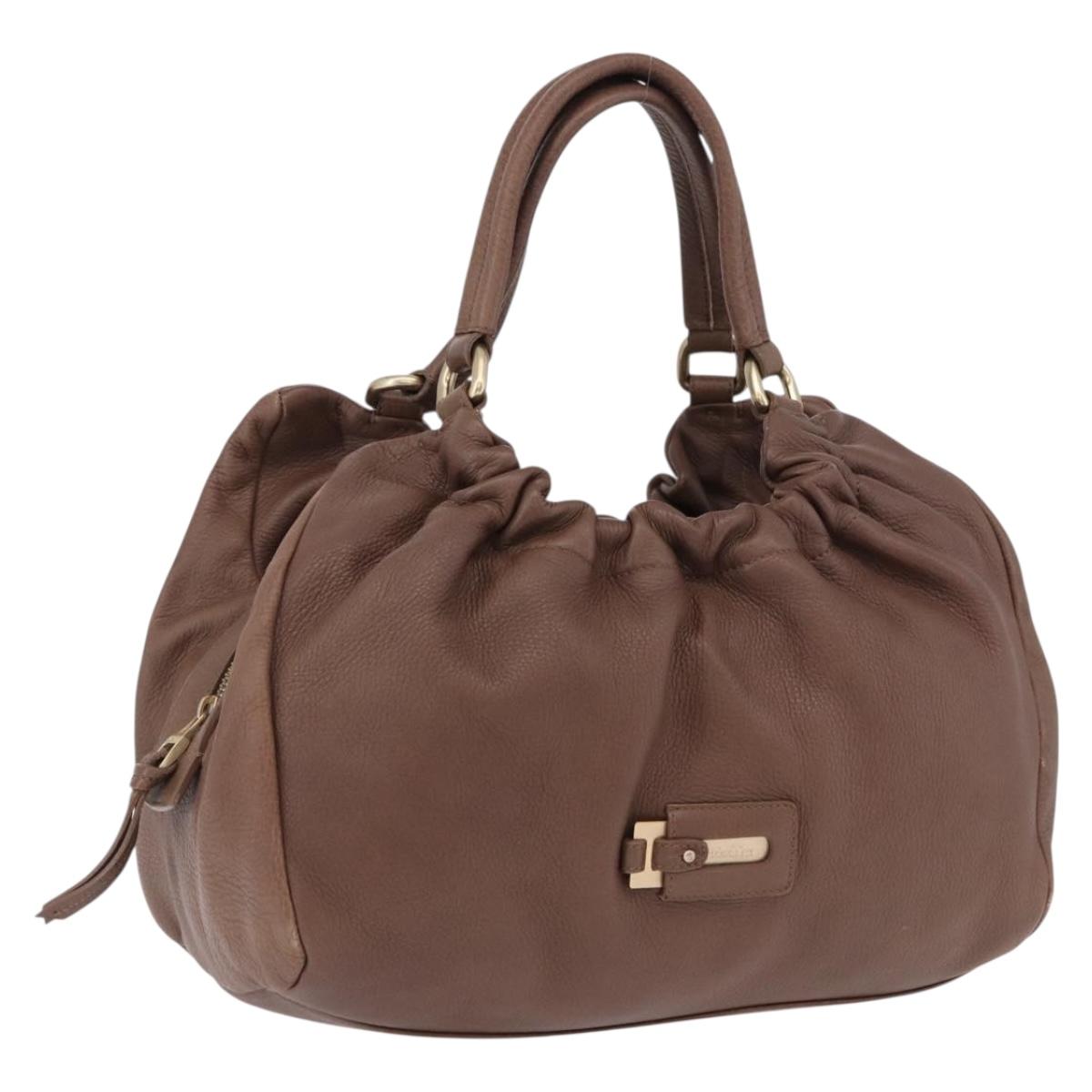 Max Mara Hand Bag Leather Brown Gold Auth 188438A