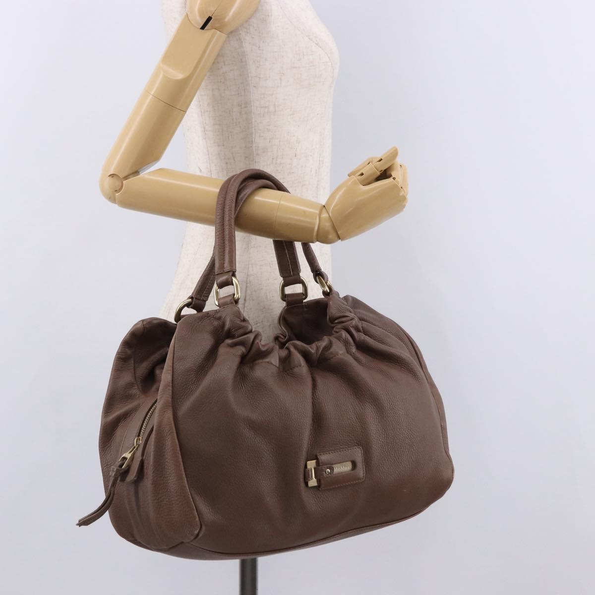 Max Mara Hand Bag Leather Brown Gold Auth 188438A