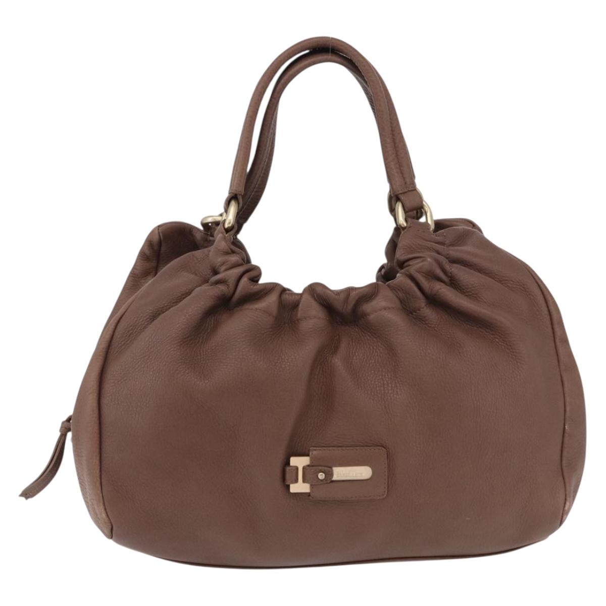 Max Mara Hand Bag Leather Brown Gold Auth 188438A