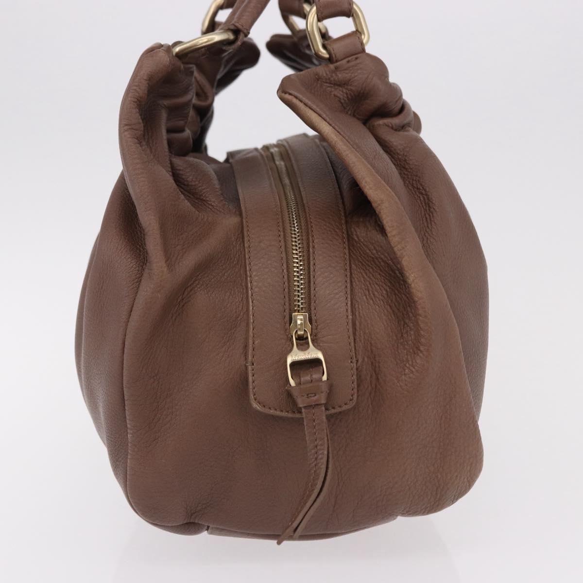 Max Mara Hand Bag Leather Brown Gold Auth 188438A