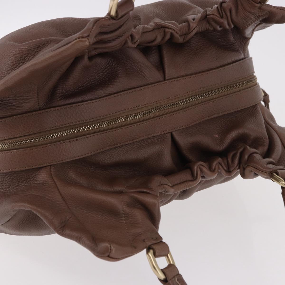 Max Mara Hand Bag Leather Brown Gold Auth 188438A