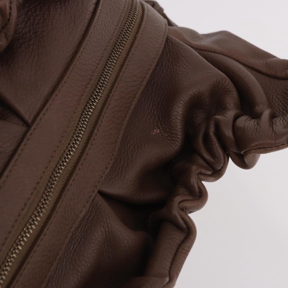 Max Mara Hand Bag Leather Brown Gold Auth 188438A