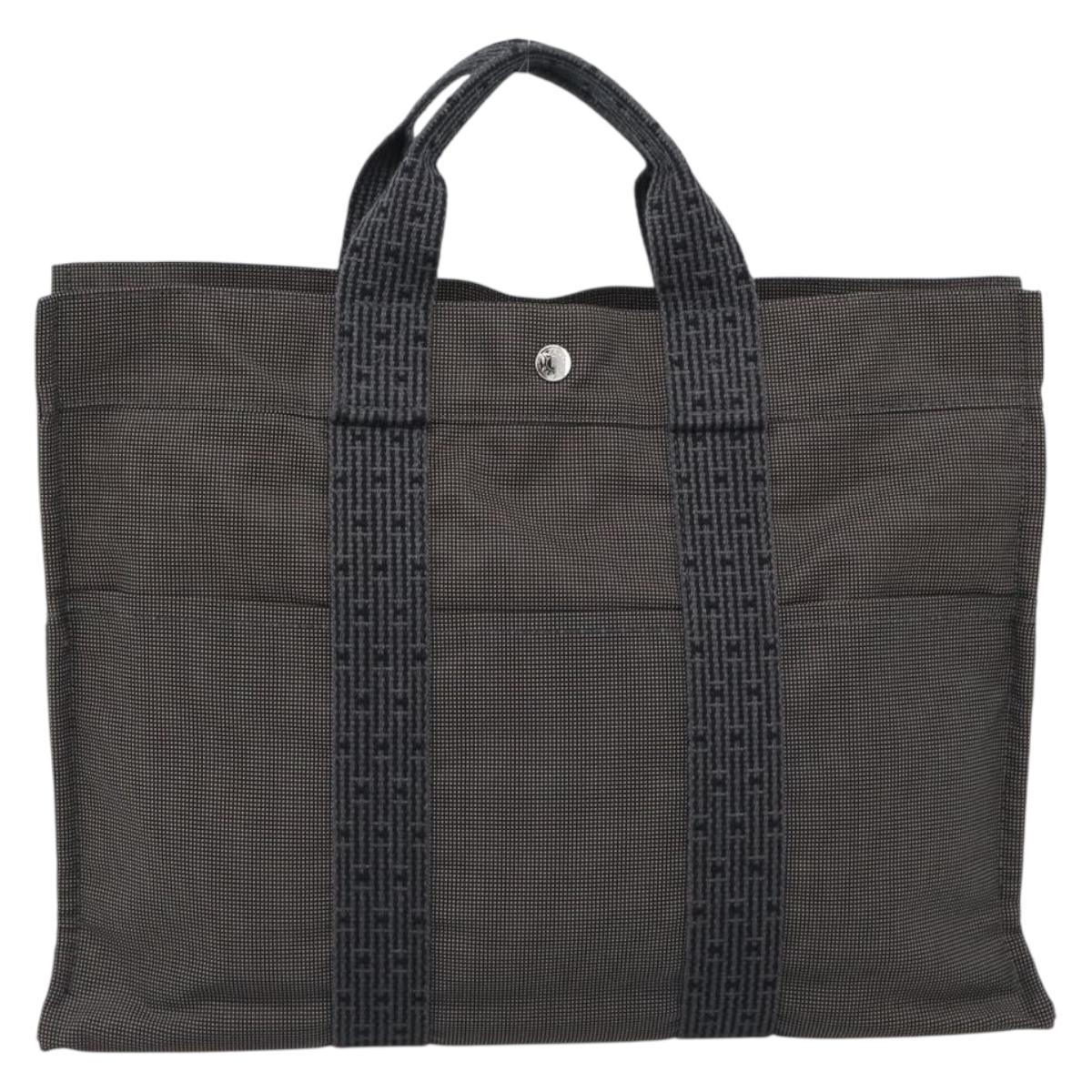 HERMES Her Line MM Hand Bag Canvas Gray Silver Auth 188440A