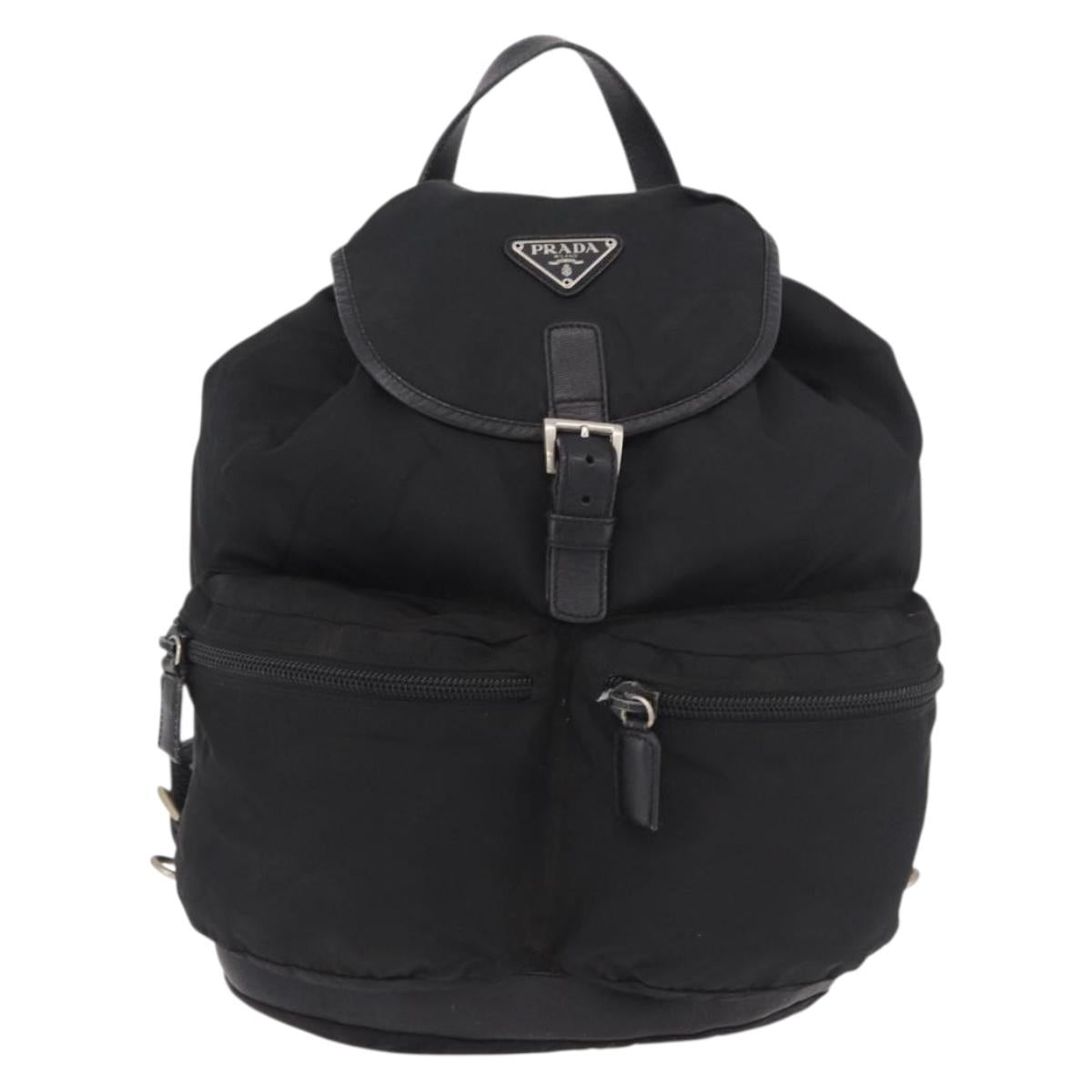 PRADA Backpack Nylon Black Silver Auth 188443