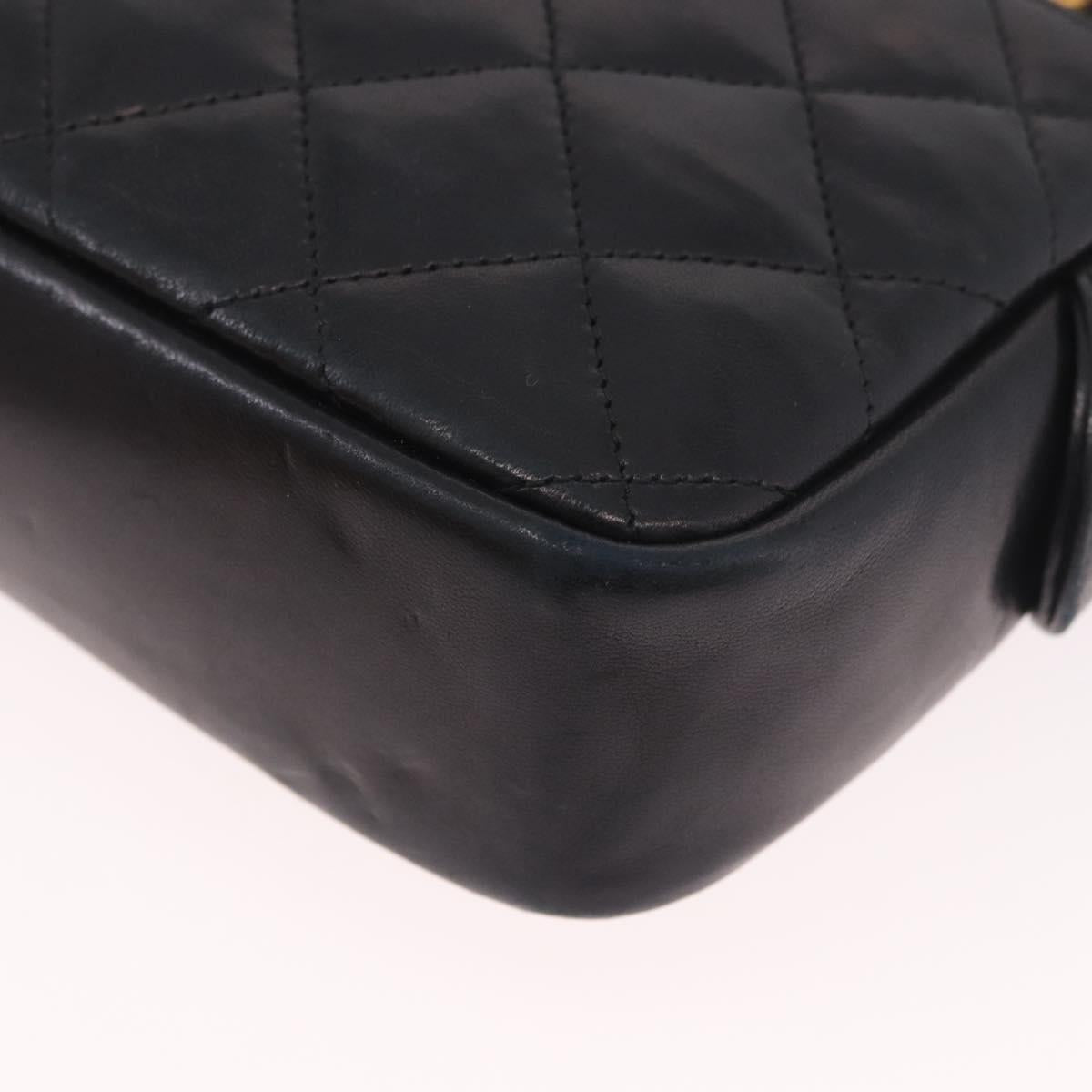 CHANEL Matelasse Chain Shoulder Bag Lamb Skin Black Gold CC Auth 188446