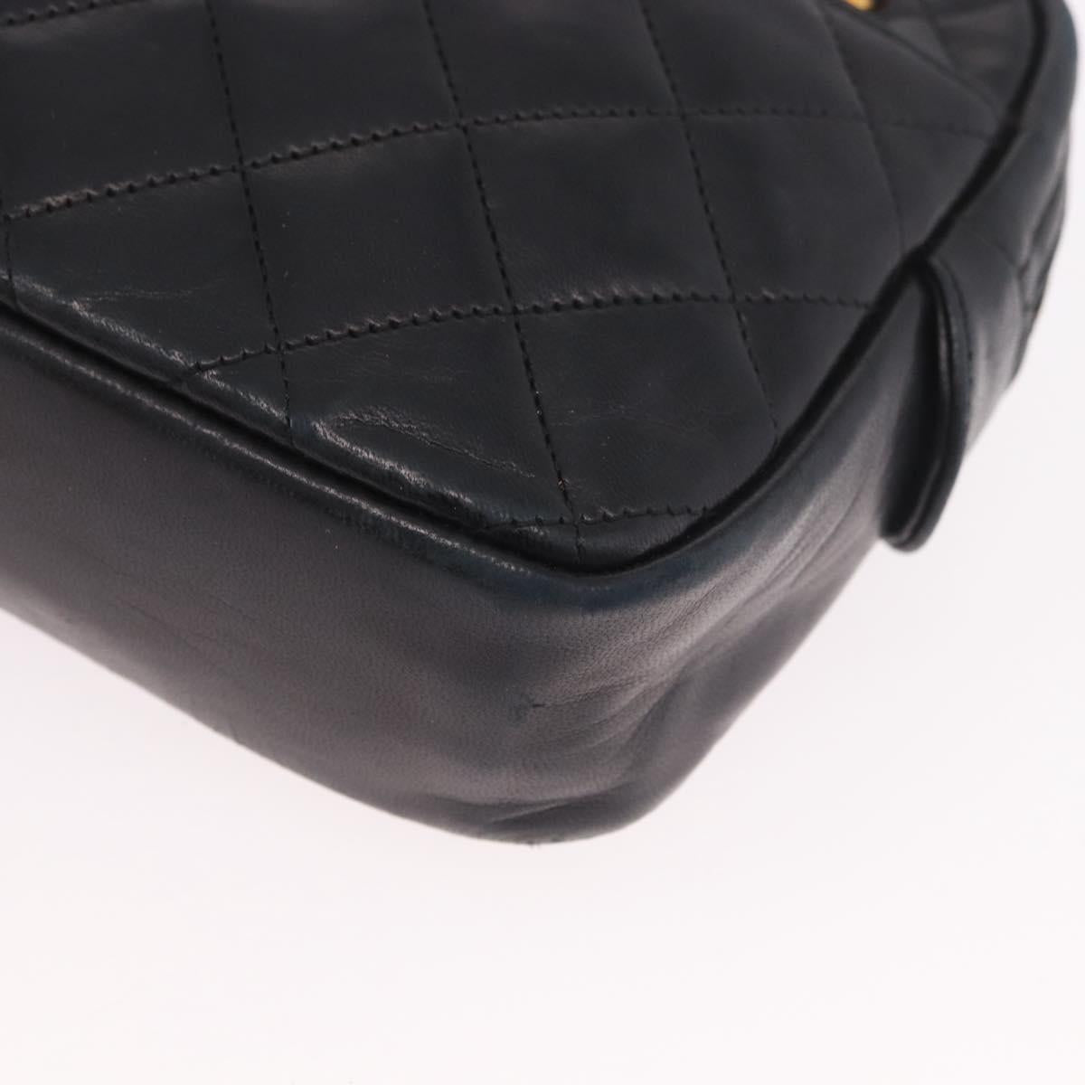 CHANEL Matelasse Chain Shoulder Bag Lamb Skin Black Gold CC Auth 188446