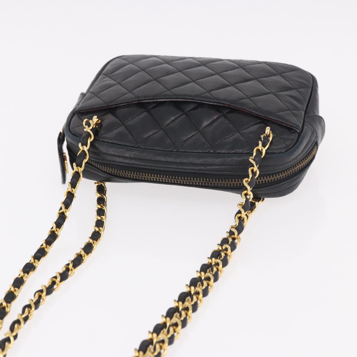 CHANEL Matelasse Chain Shoulder Bag Lamb Skin Black Gold CC Auth 188446