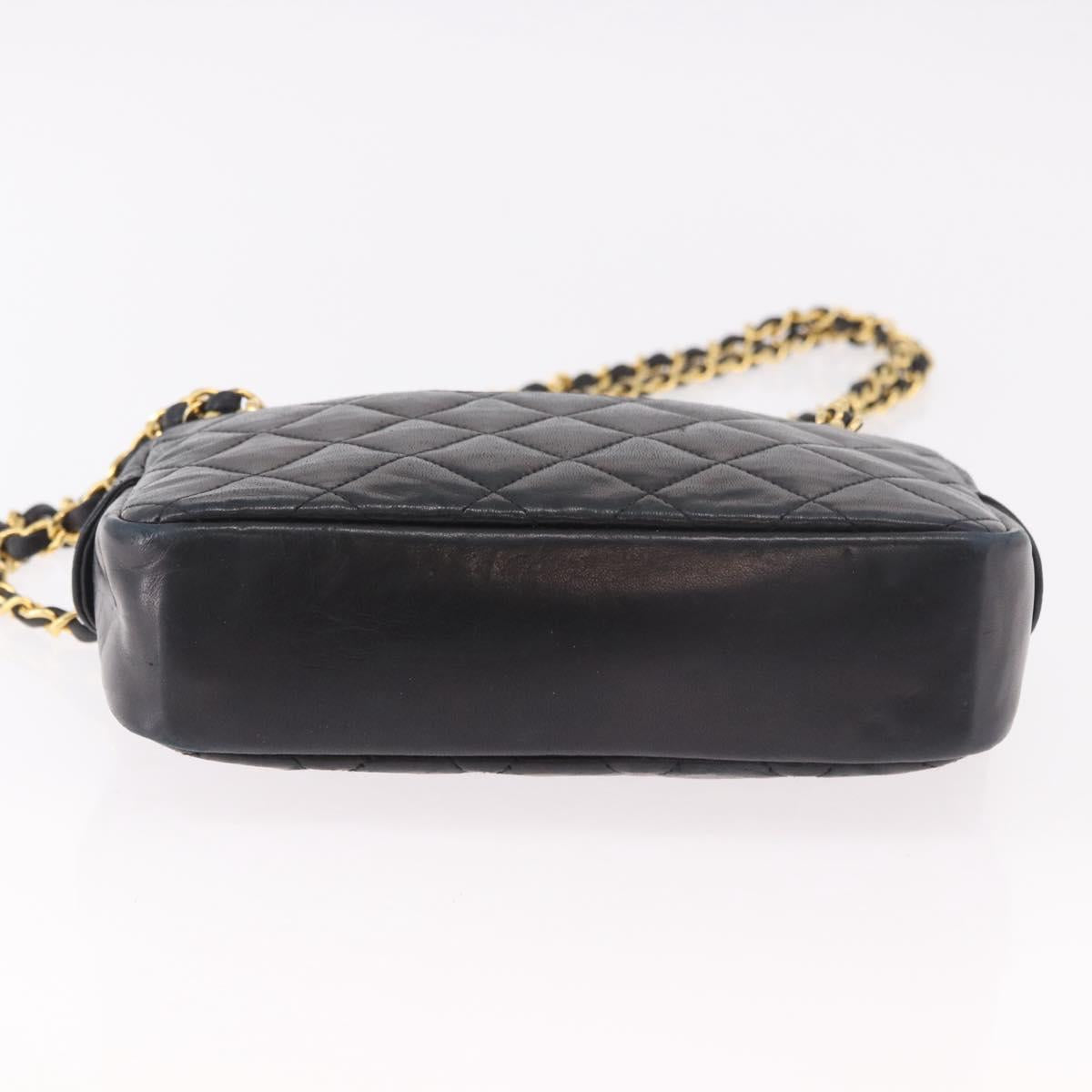 CHANEL Matelasse Chain Shoulder Bag Lamb Skin Black Gold CC Auth 188446