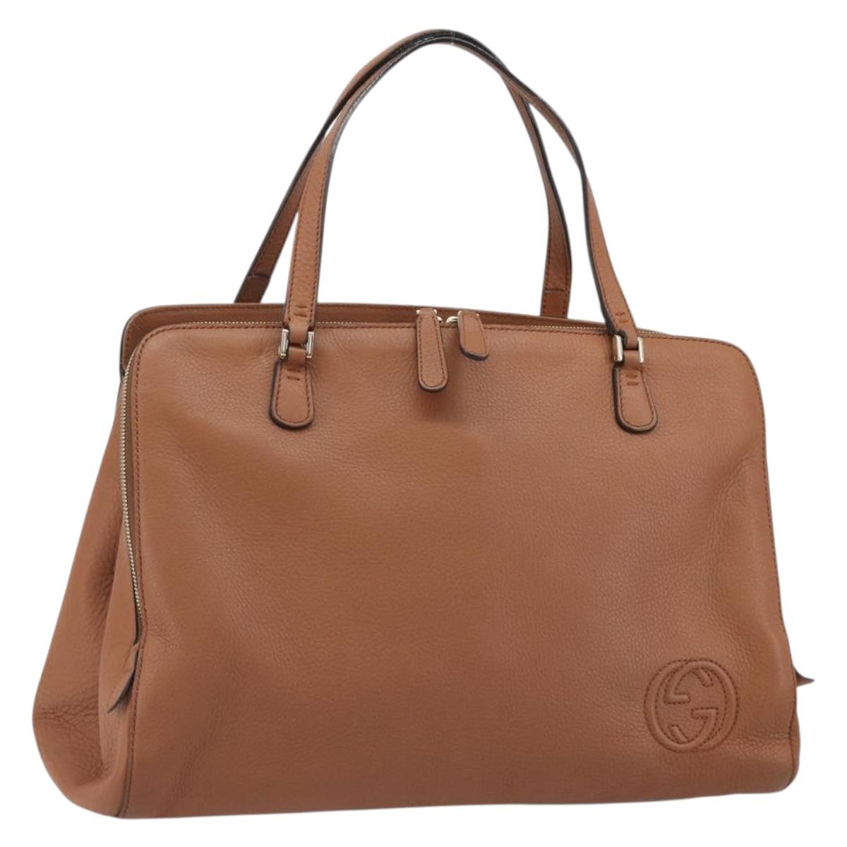 GUCCI Tote Bag Leather Brown Gold Auth 188451A
