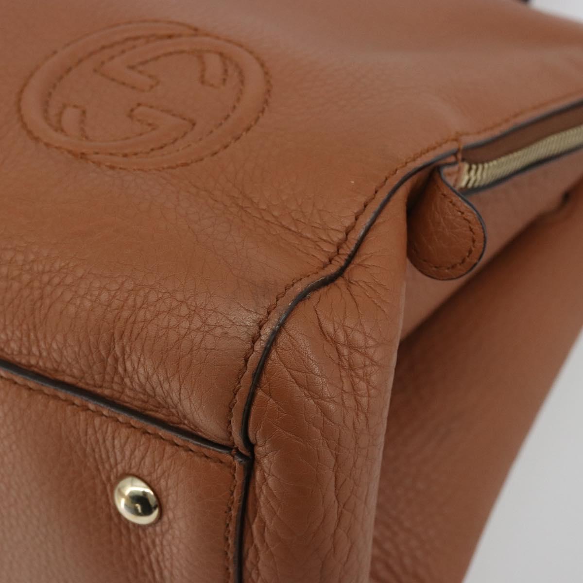 GUCCI Tote Bag Leather Brown Gold Auth 188451A